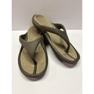 Crocs Athens Flip Flops Brown Tan Dual Cushion Comfort Sandals Mens 9 Womens 11